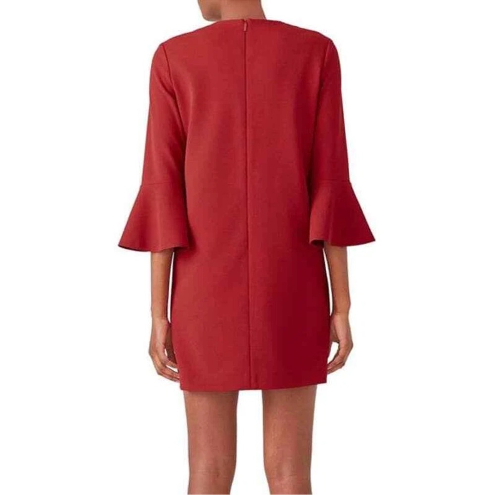 Tibi Brick Red Bell Sleeve Mini 0 Lined Dual Zippers Shift Polyester Blend Dress View 2